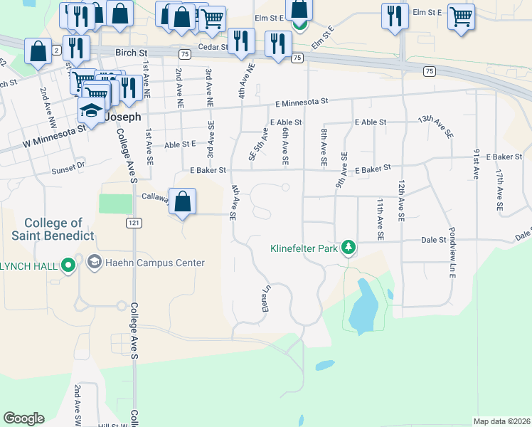 map of restaurants, bars, coffee shops, grocery stores, and more near 515 Graceview Loop East in Saint Joseph