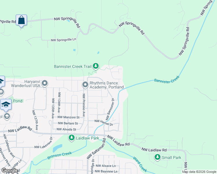 map of restaurants, bars, coffee shops, grocery stores, and more near 5752 Northwest Bannister Drive in Portland