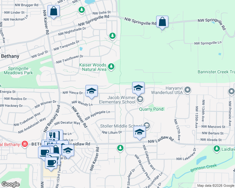 map of restaurants, bars, coffee shops, grocery stores, and more near 5773 Northwest Crady Lane in Portland