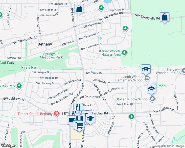 map of restaurants, bars, coffee shops, grocery stores, and more near 15223 Northwest Vance Drive in Portland