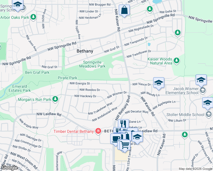 map of restaurants, bars, coffee shops, grocery stores, and more near 15435 Northwest Energia Street in Portland