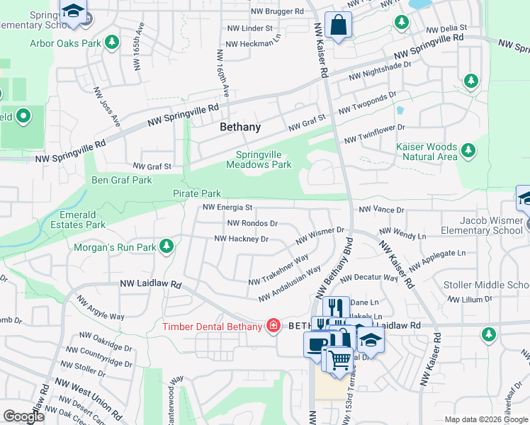 map of restaurants, bars, coffee shops, grocery stores, and more near 15531 Northwest Energia Street in Portland
