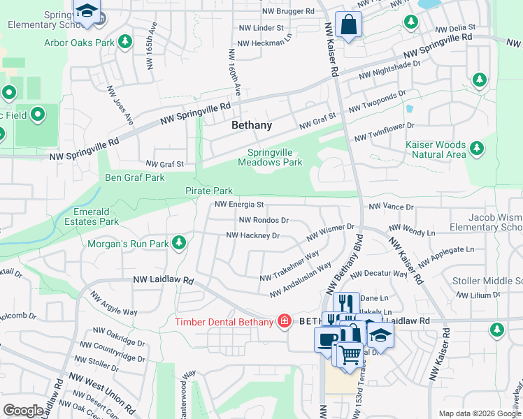 map of restaurants, bars, coffee shops, grocery stores, and more near 15685 Northwest Energia Street in Portland
