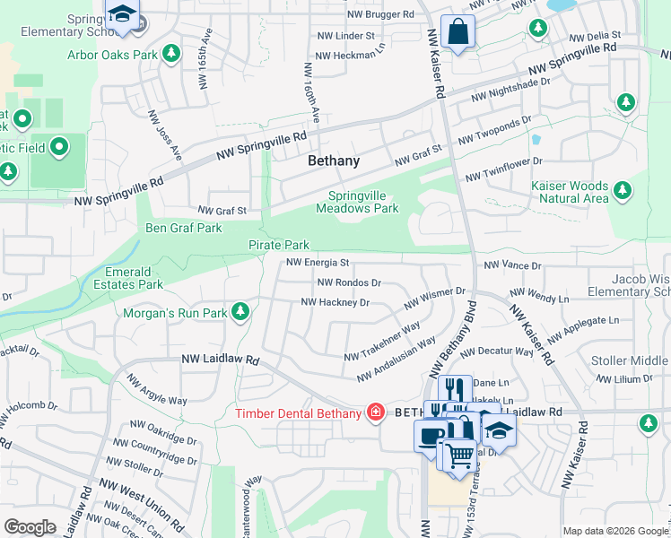map of restaurants, bars, coffee shops, grocery stores, and more near 15685 Northwest Energia Street in Portland