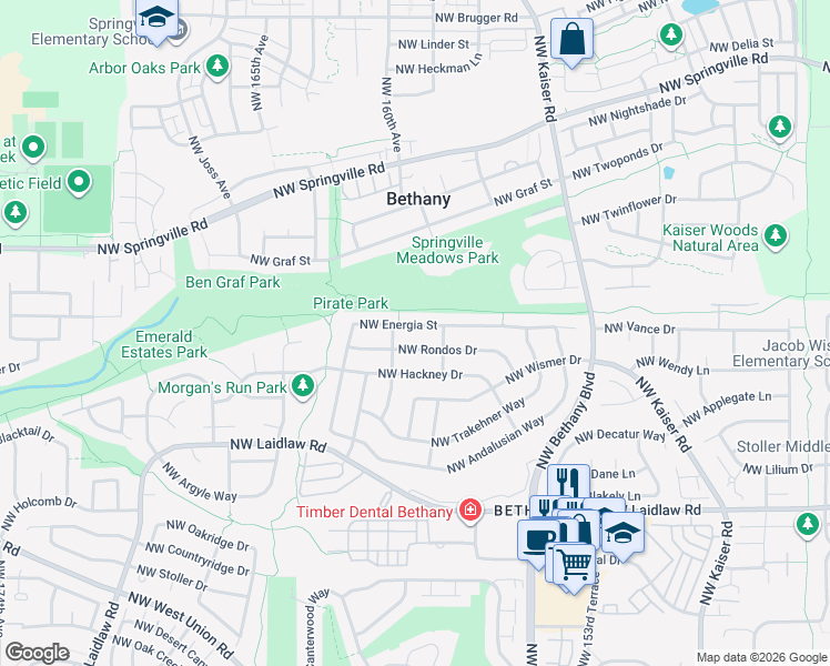 map of restaurants, bars, coffee shops, grocery stores, and more near 15685 Northwest Energia Street in Portland