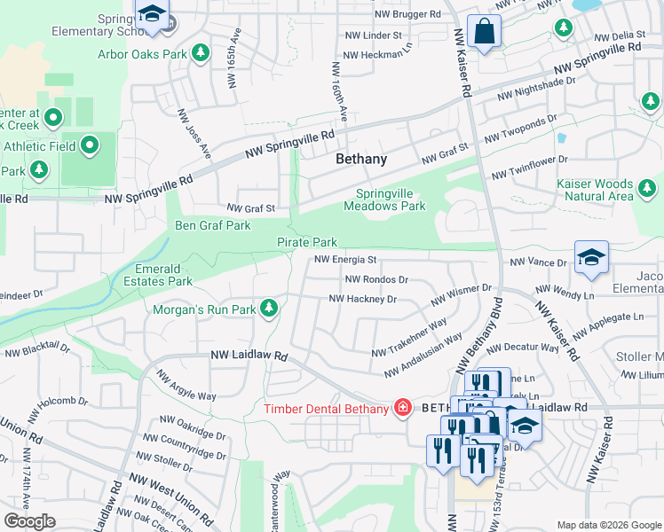 map of restaurants, bars, coffee shops, grocery stores, and more near 15845 Northwest Energia Street in Portland