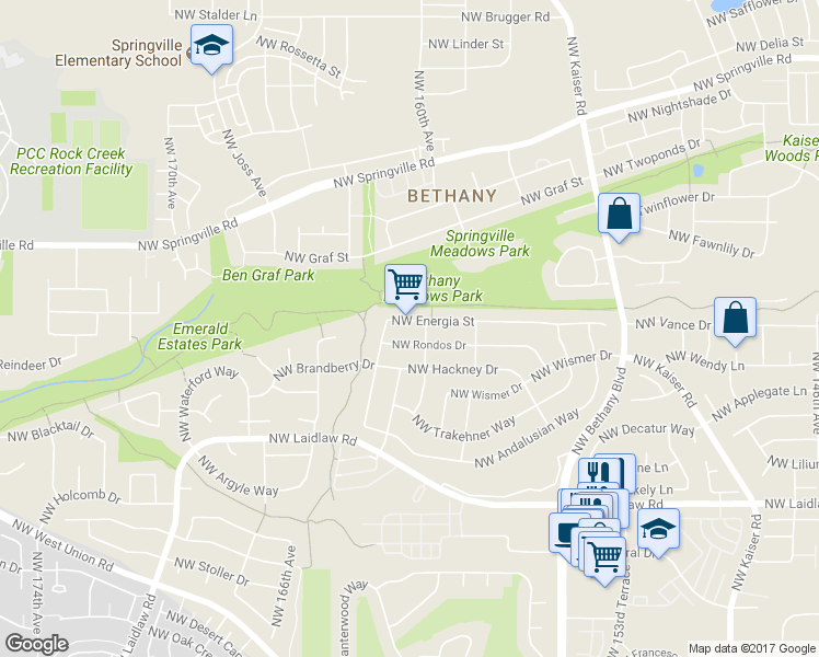 map of restaurants, bars, coffee shops, grocery stores, and more near 15845 Northwest Energia Street in Portland