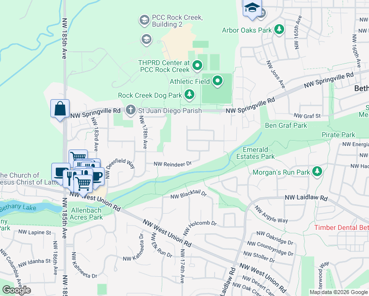 map of restaurants, bars, coffee shops, grocery stores, and more near 5769 Northwest 174th Avenue in Portland