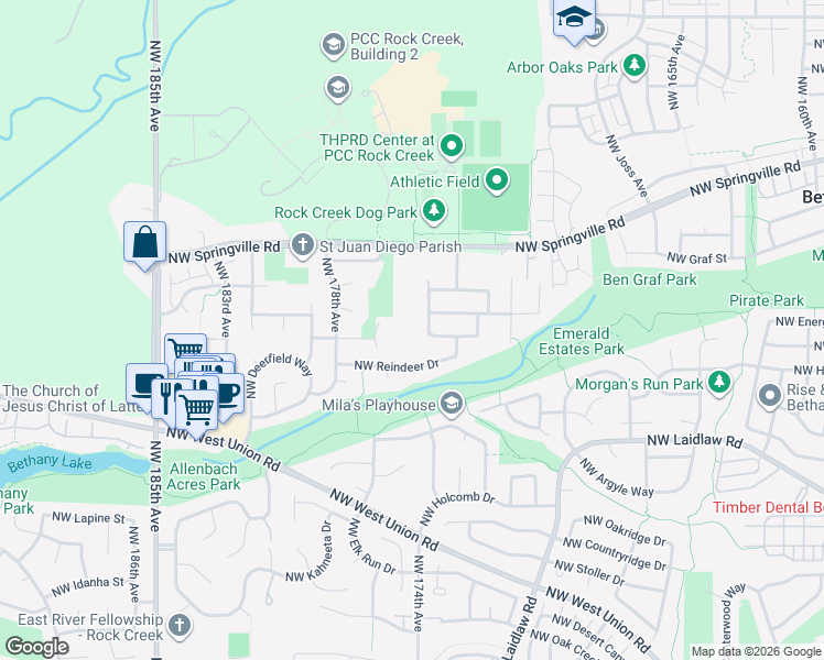 map of restaurants, bars, coffee shops, grocery stores, and more near 5769 Northwest 174th Avenue in Portland