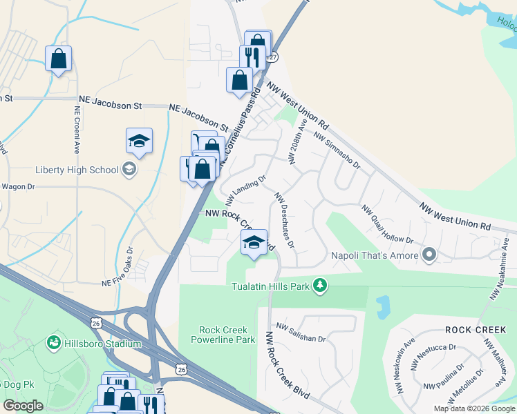 map of restaurants, bars, coffee shops, grocery stores, and more near 21193 Northwest Wapinitia Lane in Portland