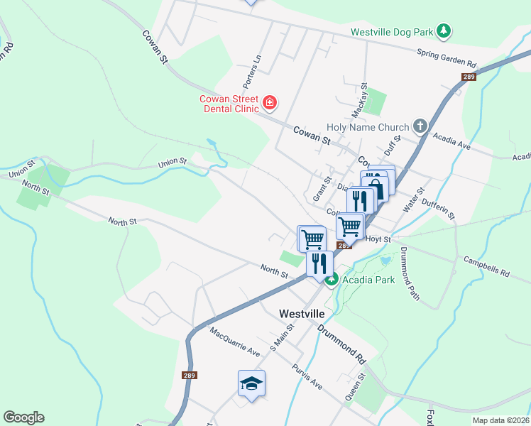 map of restaurants, bars, coffee shops, grocery stores, and more near 2121 Union Street in Westville