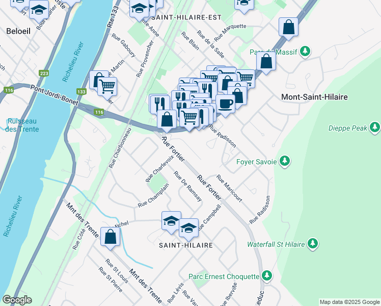 map of restaurants, bars, coffee shops, grocery stores, and more near 292 Rue du Parc in Mont-Saint-Hilaire