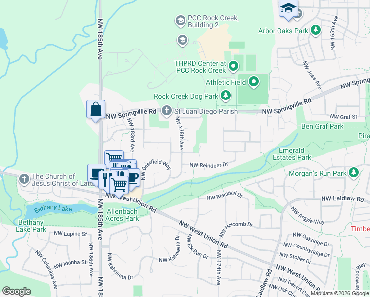 map of restaurants, bars, coffee shops, grocery stores, and more near 5682 Northwest 178th Avenue in Portland