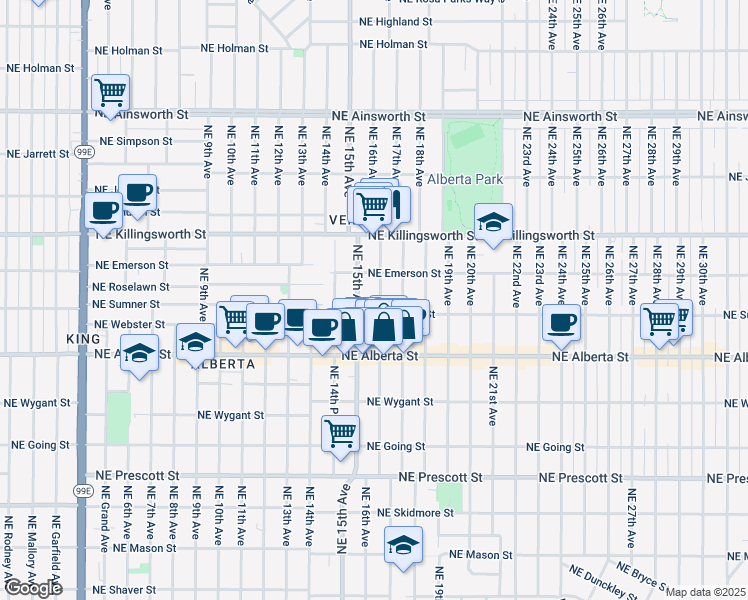 map of restaurants, bars, coffee shops, grocery stores, and more near in Portland