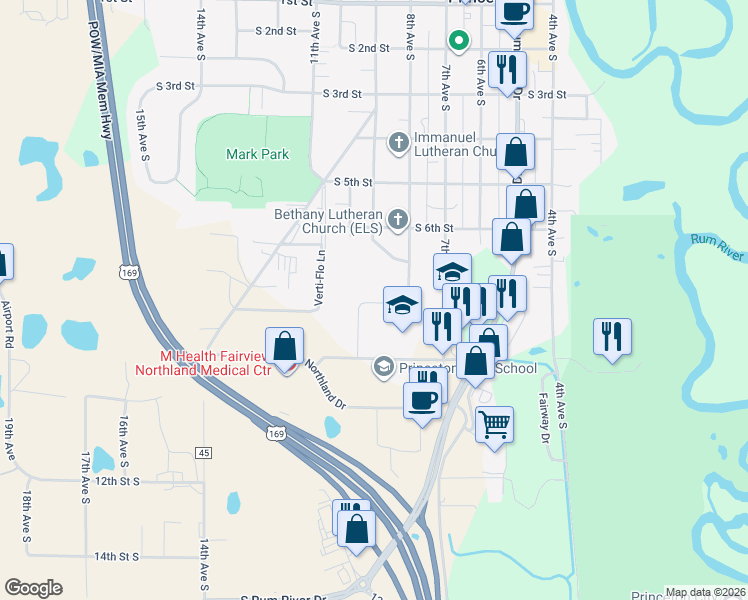 map of restaurants, bars, coffee shops, grocery stores, and more near 807 8th Avenue South in Princeton