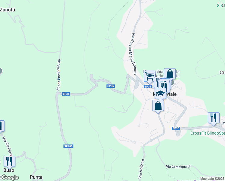 map of restaurants, bars, coffee shops, grocery stores, and more near 25 Via Tovazzi in Provincia di Vicenza