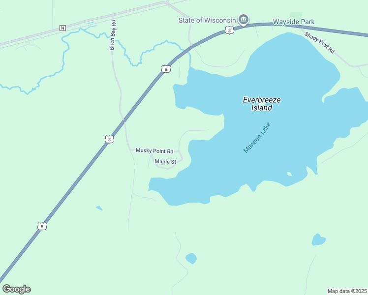 map of restaurants, bars, coffee shops, grocery stores, and more near 8657 Musky Point Road in Tomahawk