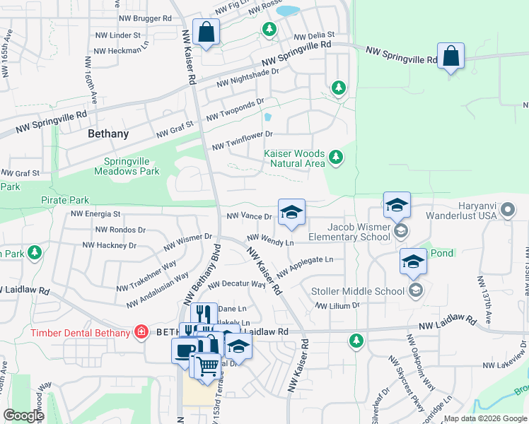 map of restaurants, bars, coffee shops, grocery stores, and more near 15093 Northwest Vance Drive in Portland