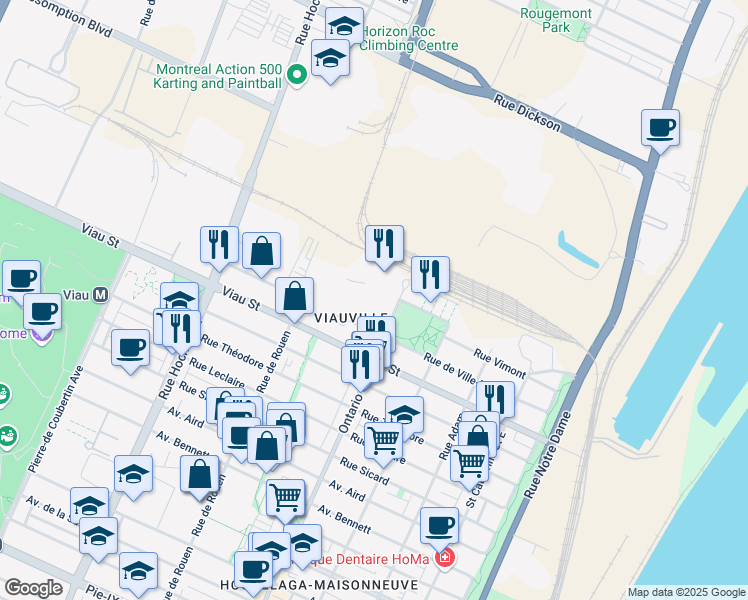 map of restaurants, bars, coffee shops, grocery stores, and more near in Montreal