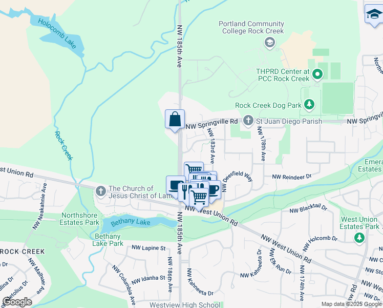 map of restaurants, bars, coffee shops, grocery stores, and more near 18476 Northwest Chemeketa Lane in Portland