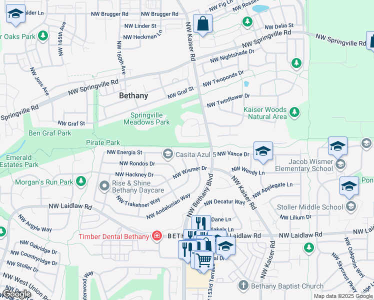 map of restaurants, bars, coffee shops, grocery stores, and more near 15387 Northwest Energia Street in Portland