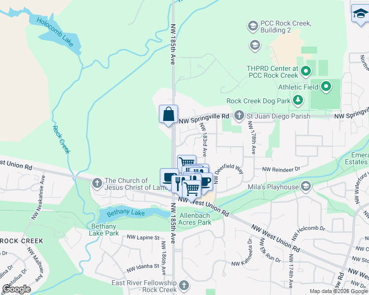 map of restaurants, bars, coffee shops, grocery stores, and more near 18476 Northwest Chemeketa Lane in Portland