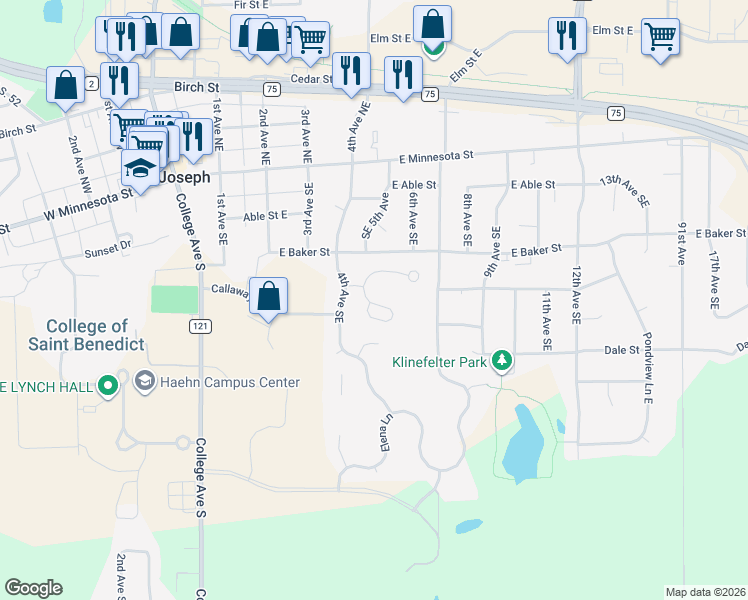 map of restaurants, bars, coffee shops, grocery stores, and more near 515 Graceview Loop East in Saint Joseph