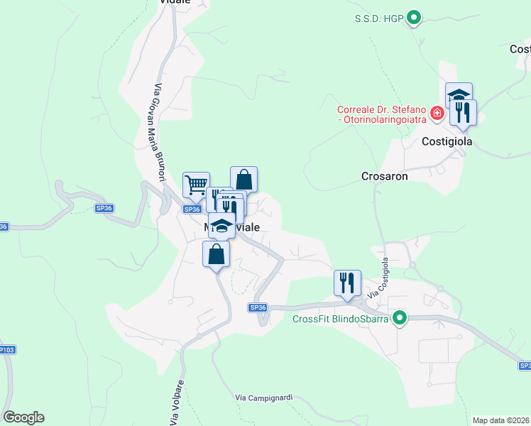 map of restaurants, bars, coffee shops, grocery stores, and more near 14 Via Vicolo Castello in Monteviale