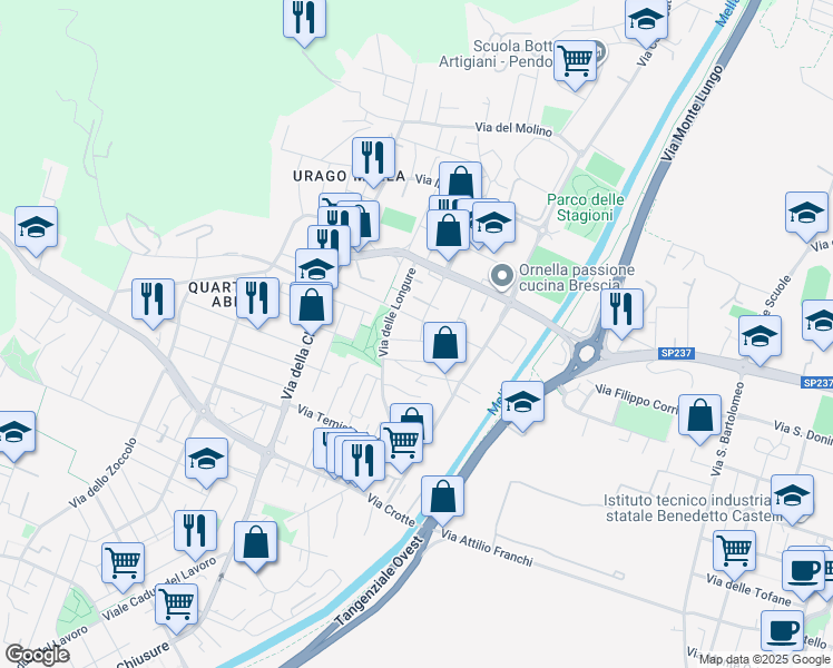 map of restaurants, bars, coffee shops, grocery stores, and more near 3 Via Gaetano Fornasini in Brescia