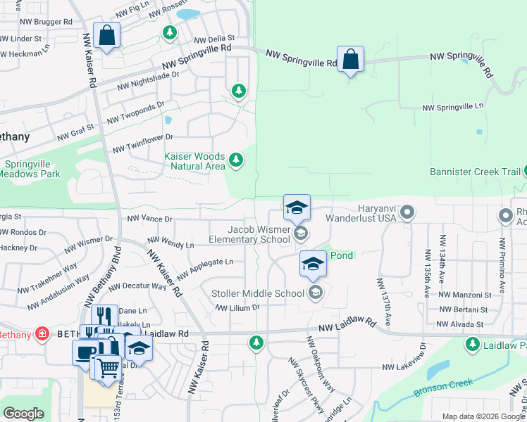 map of restaurants, bars, coffee shops, grocery stores, and more near 5773 Northwest Crady Lane in Portland