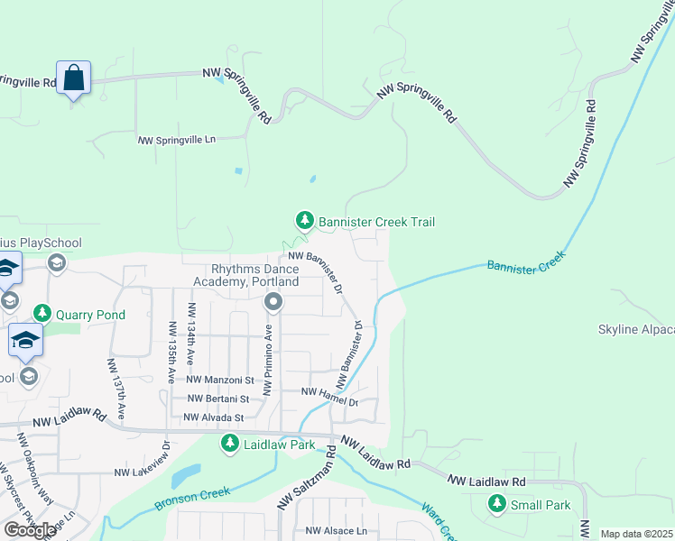 map of restaurants, bars, coffee shops, grocery stores, and more near 5752 Northwest Bannister Drive in Portland