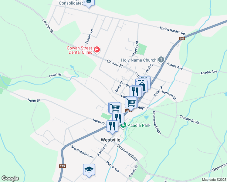 map of restaurants, bars, coffee shops, grocery stores, and more near 2100 Grant Street in Westville