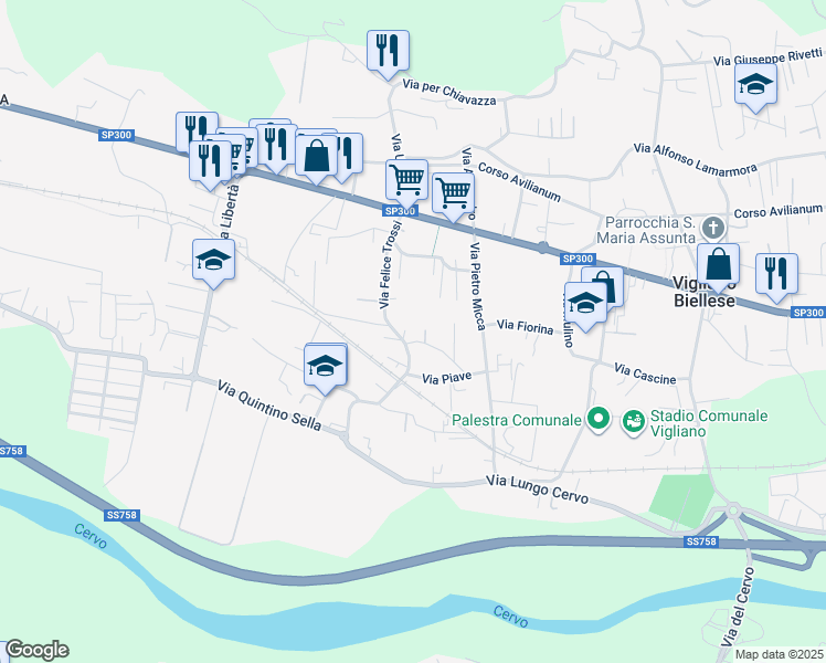 map of restaurants, bars, coffee shops, grocery stores, and more near 2-4 Via Monte Grappa in Vigliano Biellese