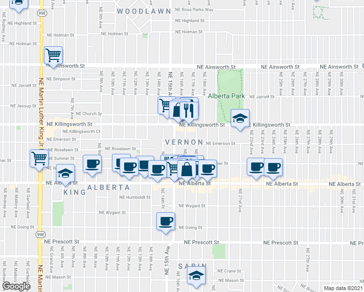 map of restaurants, bars, coffee shops, grocery stores, and more near in Portland