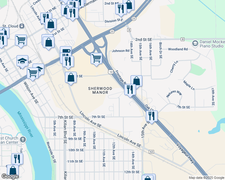 map of restaurants, bars, coffee shops, grocery stores, and more near 535 U.S. 10 in St. Cloud
