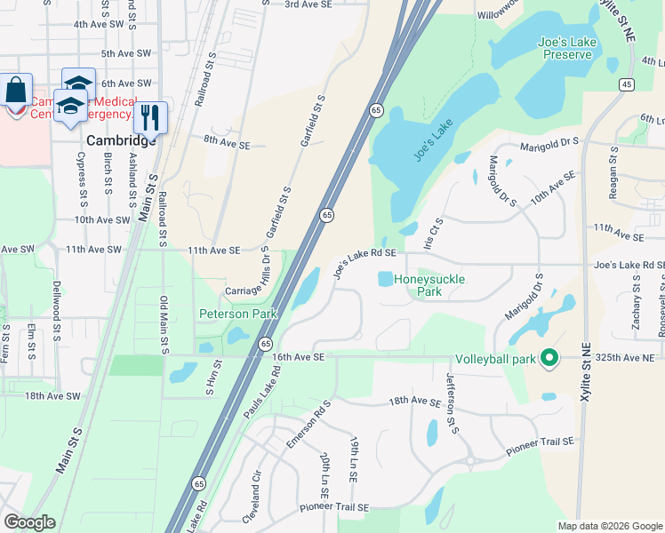 map of restaurants, bars, coffee shops, grocery stores, and more near 756 Joe's Lake Road in Cambridge