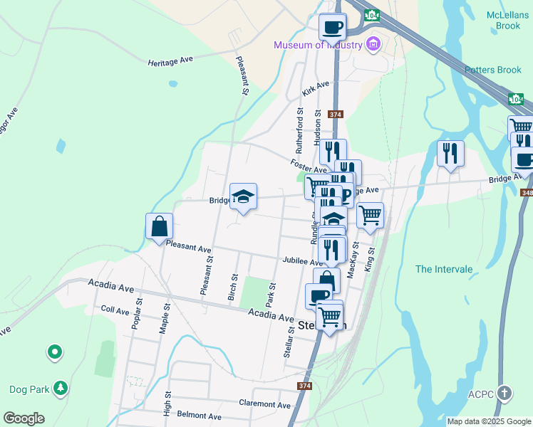 map of restaurants, bars, coffee shops, grocery stores, and more near 40 Allan Avenue in Stellarton