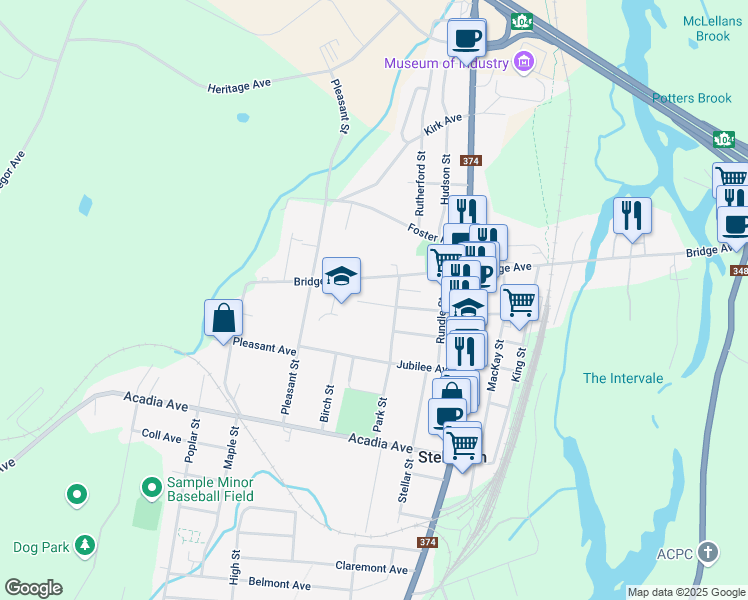map of restaurants, bars, coffee shops, grocery stores, and more near 40 Allan Avenue in Stellarton
