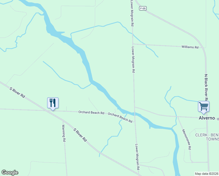 map of restaurants, bars, coffee shops, grocery stores, and more near 7210 Lower Mograin Rd in Cheboygan