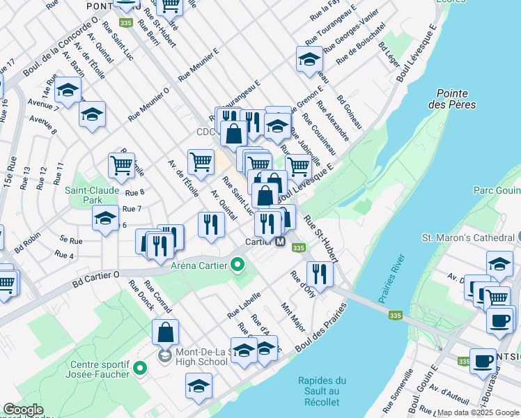 map of restaurants, bars, coffee shops, grocery stores, and more near 70 Boulevard des Laurentides in Laval