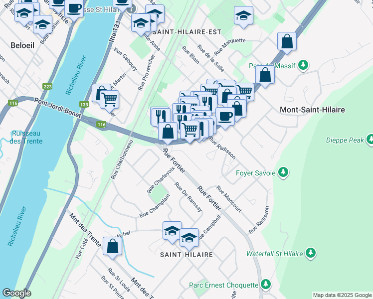 map of restaurants, bars, coffee shops, grocery stores, and more near 292 Rue du Parc in Mont-Saint-Hilaire