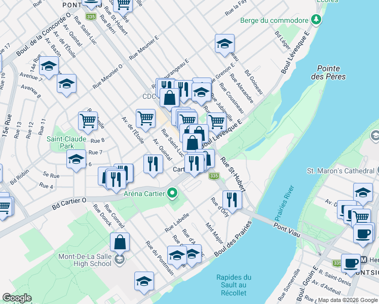 map of restaurants, bars, coffee shops, grocery stores, and more near 70 Boulevard des Laurentides in Laval
