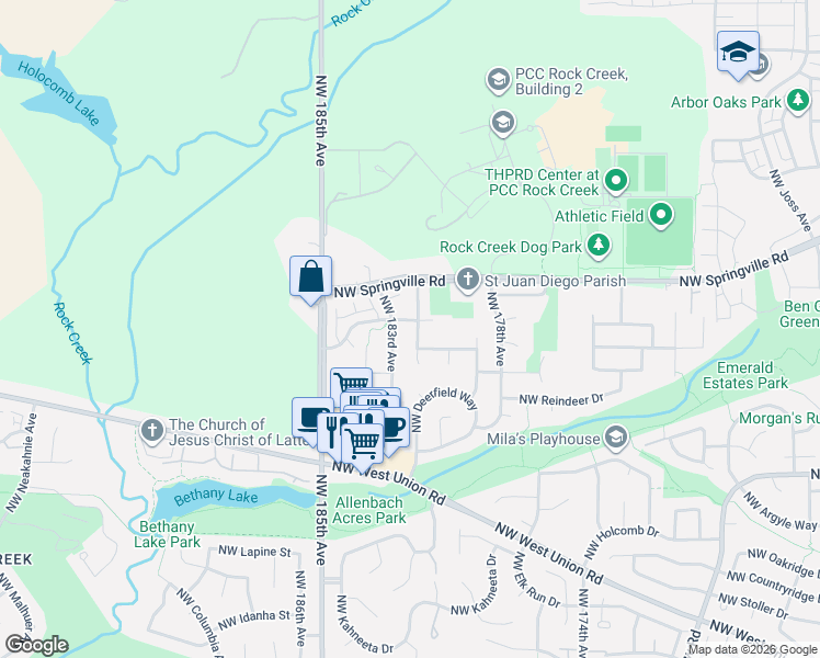 map of restaurants, bars, coffee shops, grocery stores, and more near 5795 Northwest 181st Avenue in Portland