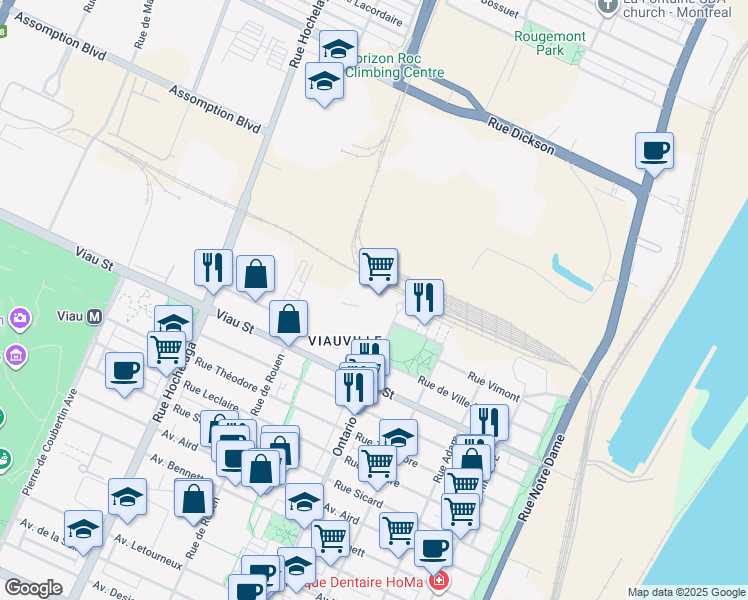 map of restaurants, bars, coffee shops, grocery stores, and more near in Montreal