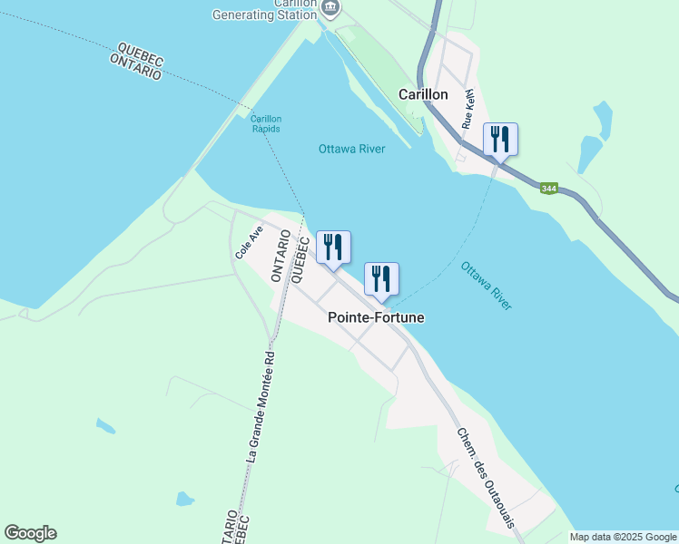 map of restaurants, bars, coffee shops, grocery stores, and more near 698 Chemin des Outaouais in Pointe-Fortune