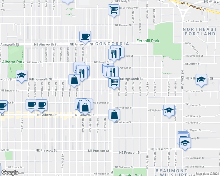 map of restaurants, bars, coffee shops, grocery stores, and more near in Portland