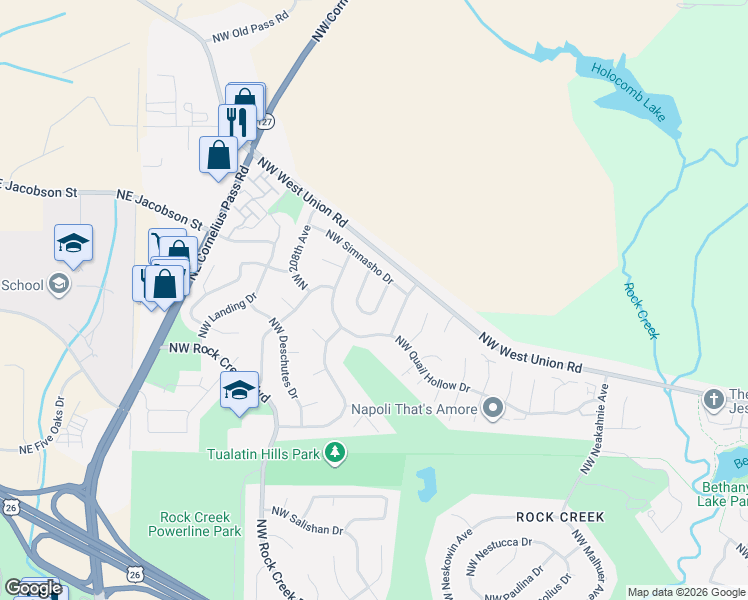 map of restaurants, bars, coffee shops, grocery stores, and more near 5834 Northwest Necanicum Way in Portland