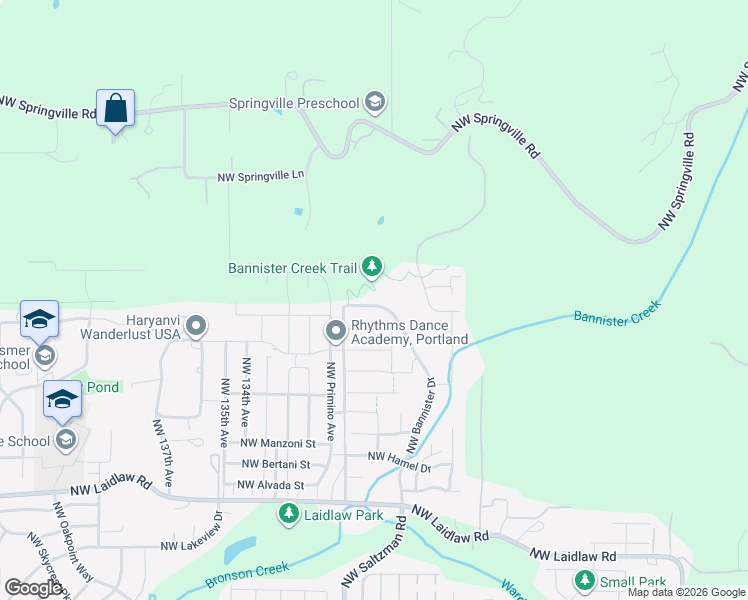map of restaurants, bars, coffee shops, grocery stores, and more near 5832 Northwest Bannister Drive in Portland