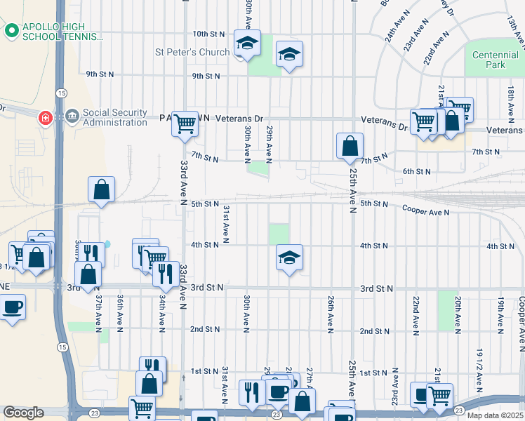 map of restaurants, bars, coffee shops, grocery stores, and more near 600 29th Avenue North in St. Cloud