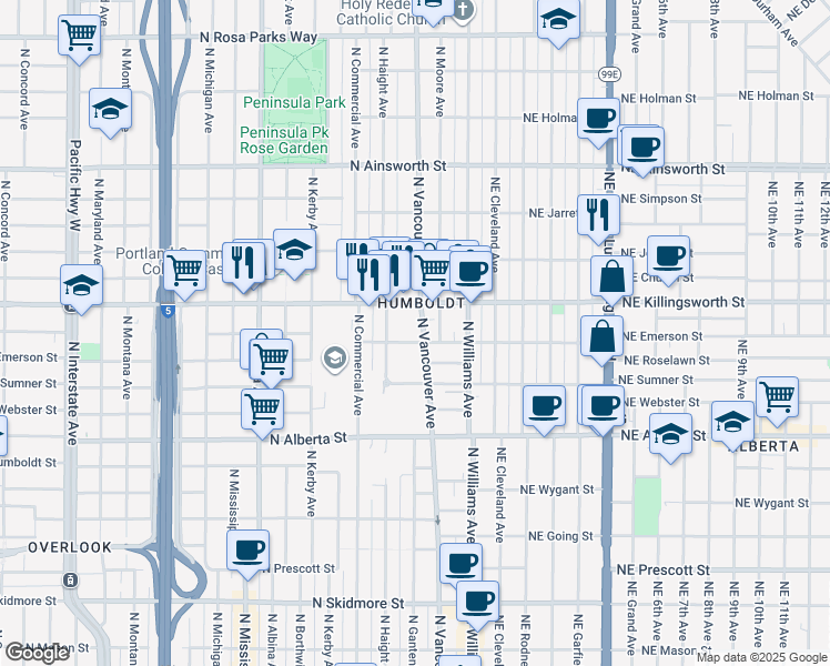 map of restaurants, bars, coffee shops, grocery stores, and more near in Portland